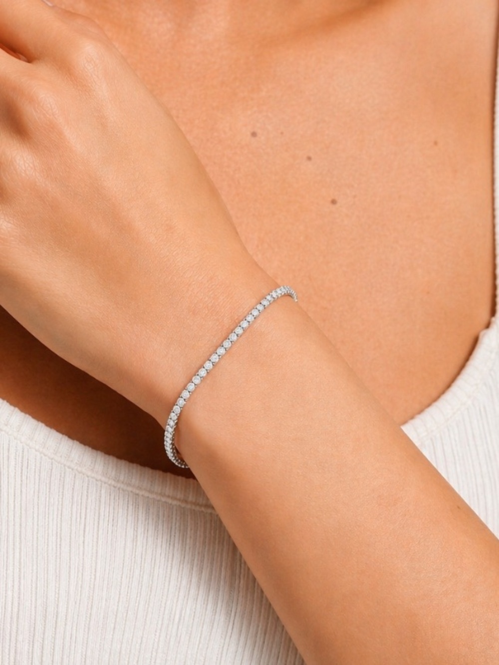 Silver Tone Tennis Bracelet Fashion Faux Diamond Minimalist Elegant Sparkle